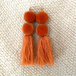 Pompom Tassel Statement Earrings: Solid Colors