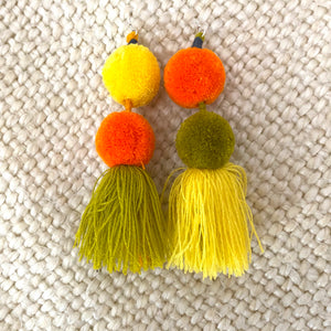 Tassel Pompom Statement Earrings Multi Colors