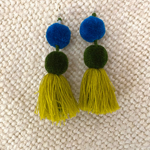 Tassel Pompom Statement Earrings Multi Colors