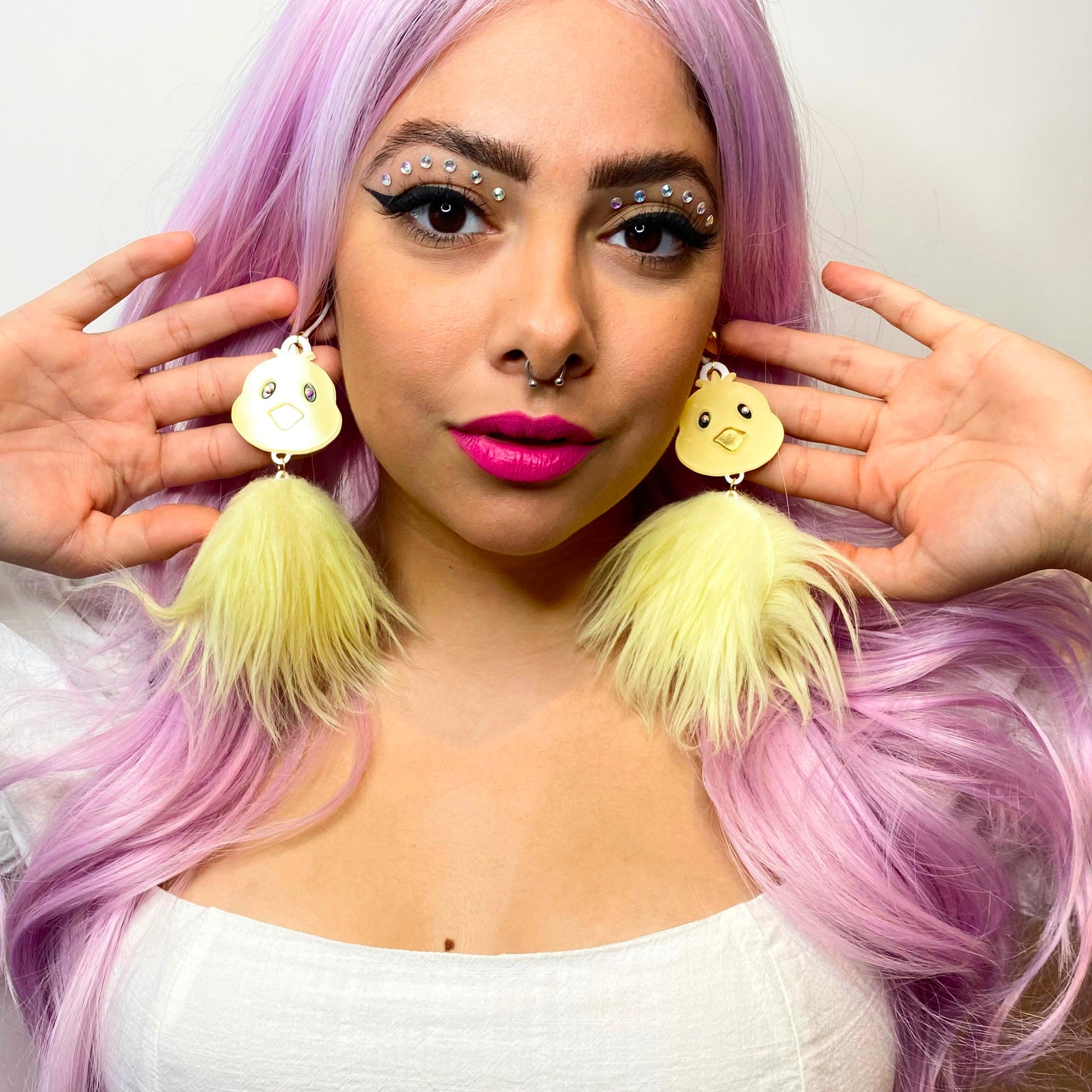 Acrylic Baby Chick Floof Earrings