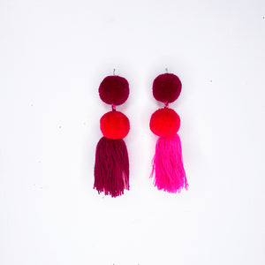 Tassel Pompom Statement Earrings Multi Colors