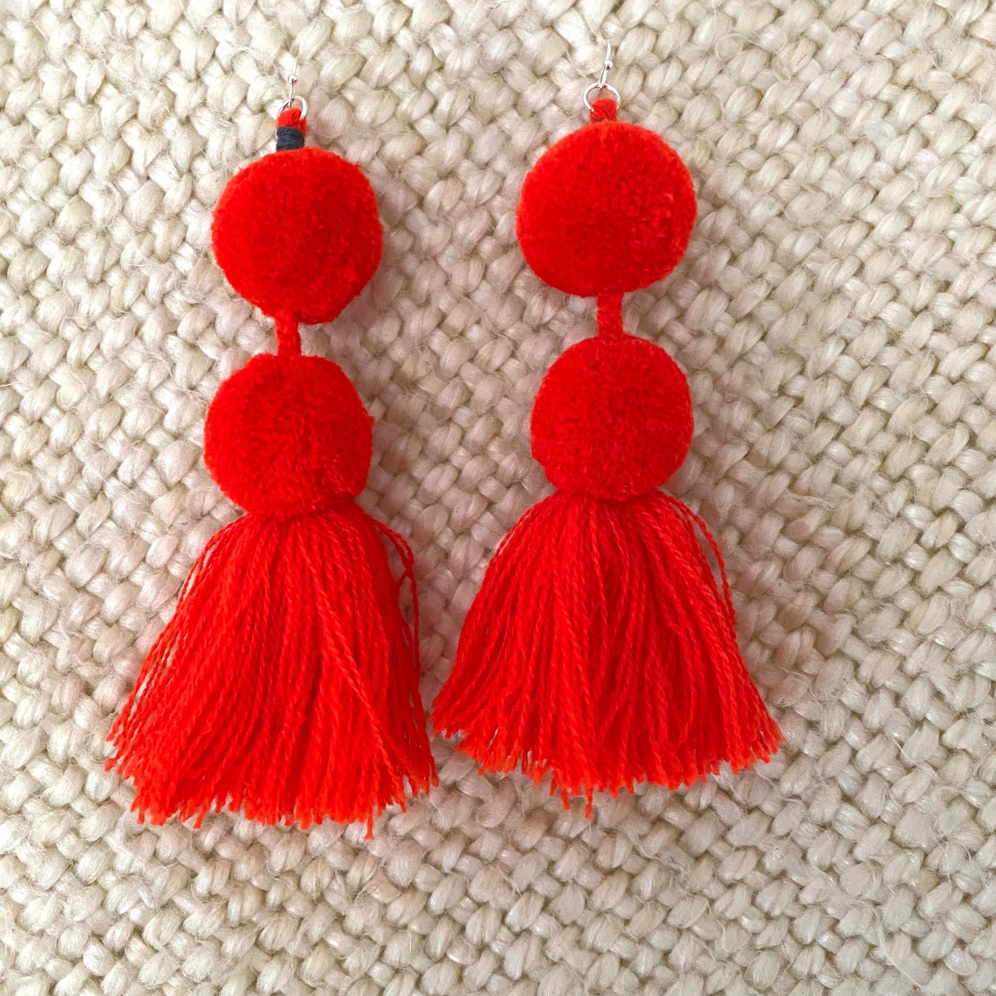 Pompom Tassel Statement Earrings: Solid Colors
