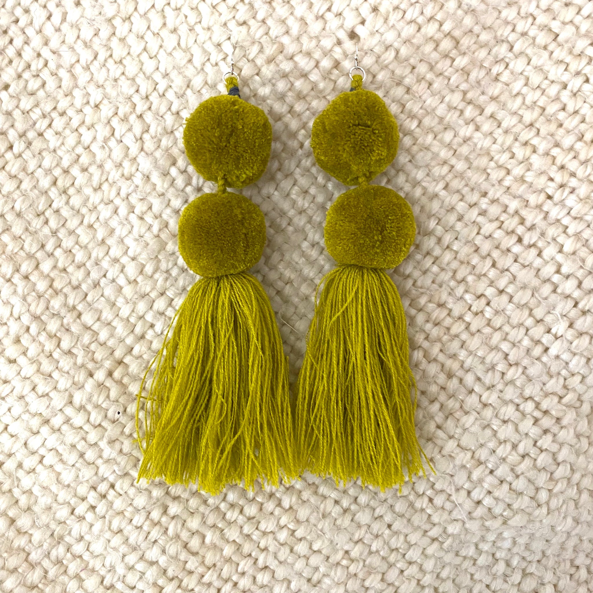 Pompom Tassel Statement Earrings: Solid Colors