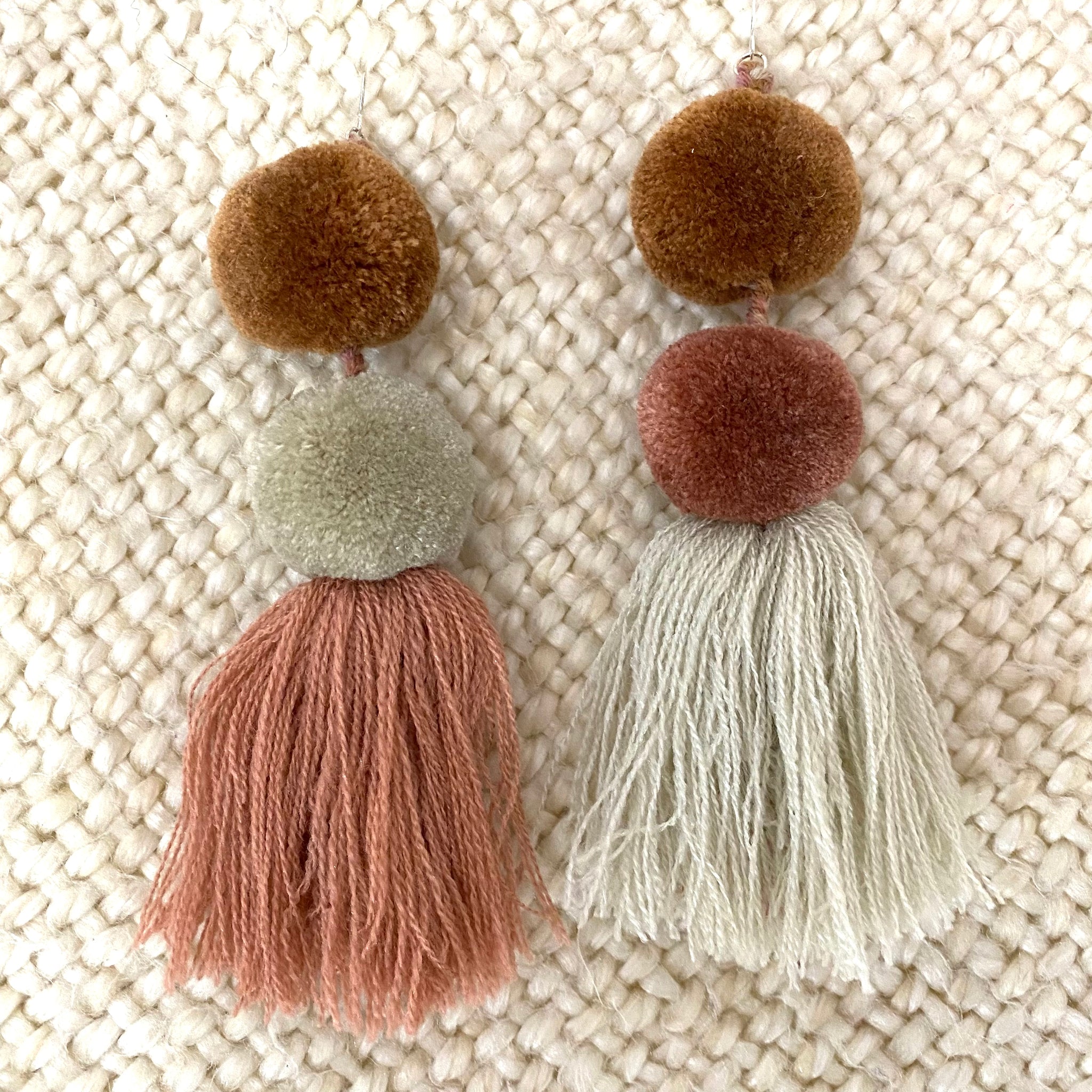 Tassel Pompom Statement Earrings Multi Colors