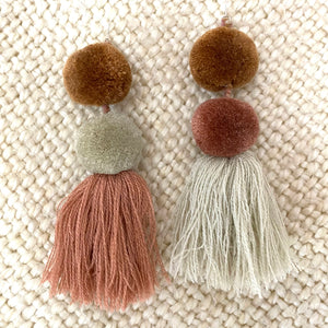 Tassel Pompom Statement Earrings Multi Colors