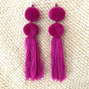 Pompom Tassel Statement Earrings: Solid Colors