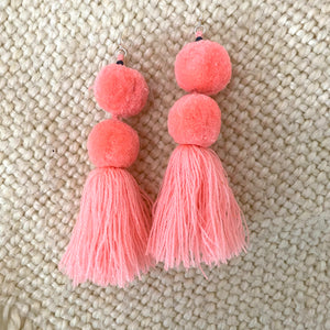 Pompom Tassel Statement Earrings: Solid Colors