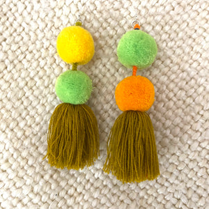 Tassel Pompom Statement Earrings Multi Colors
