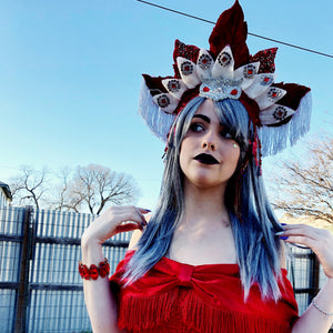 Red + White Leaf Crown Headdress